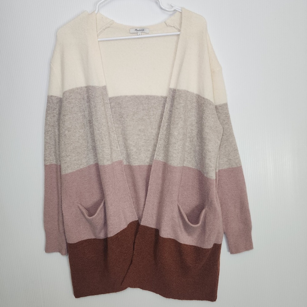 Madewell Cardigan Womens Small Duster Open‎ Colorblock Merino Wool Alpaca Blend